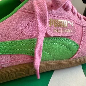 Women’s Pink and Green Puma Shoes. AKA Colors